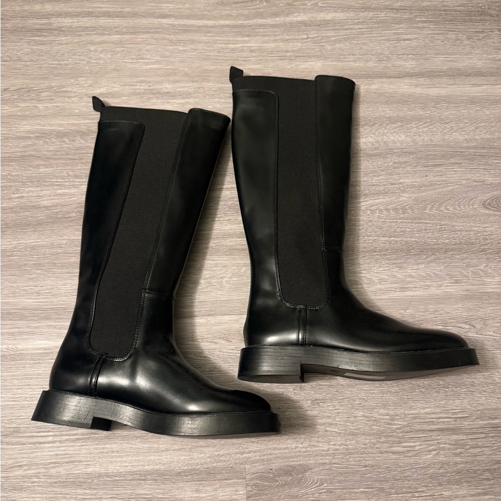 H&M black leather heeled boots